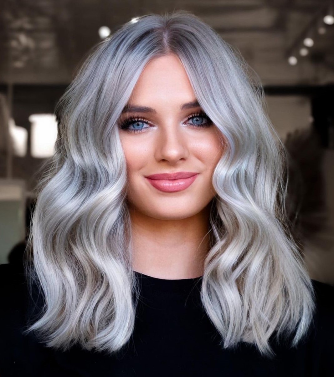 Medium One-Length Hairstyle with Waves