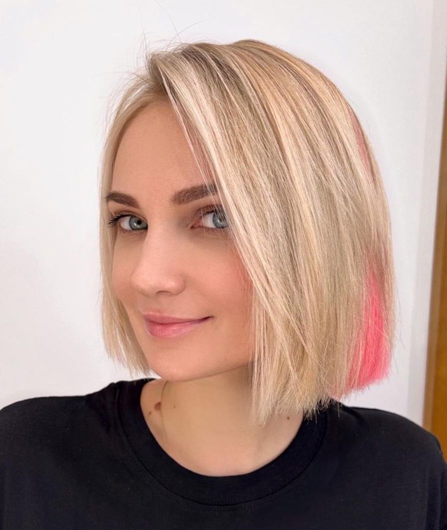 Accurate Straight Bob with a Pink Accent